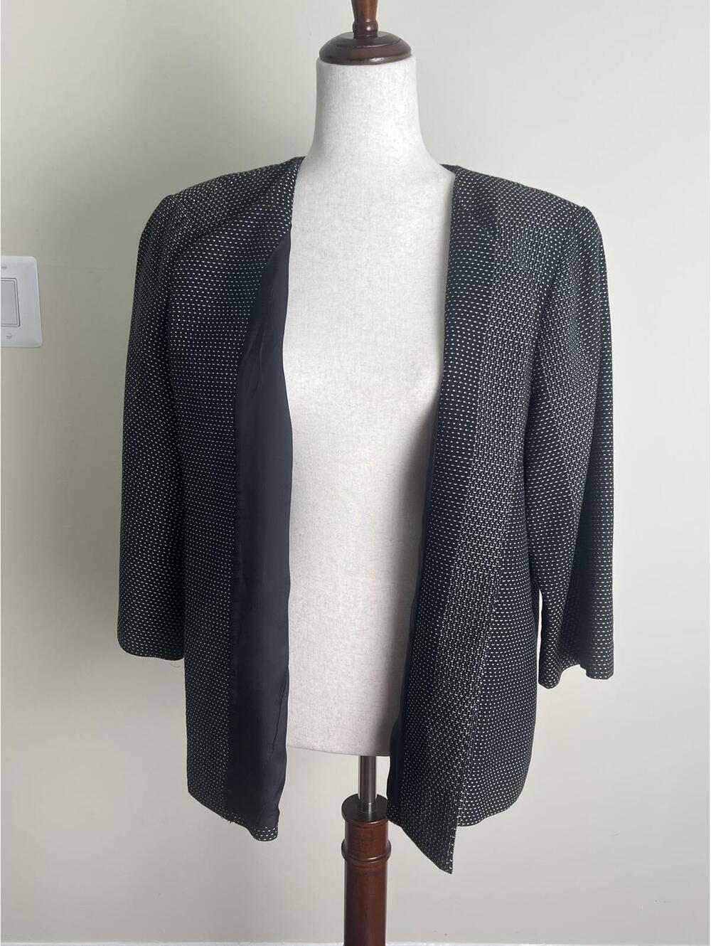 Eileen Fisher Organic Cotton Open Front Jacket Black White Textured Size L - Picture 6 of 8
